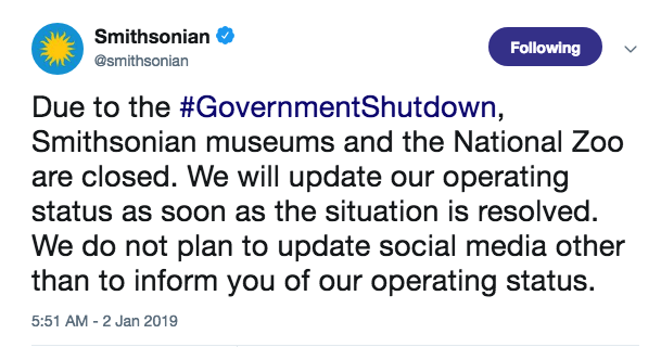 Smithsonian shutdown message